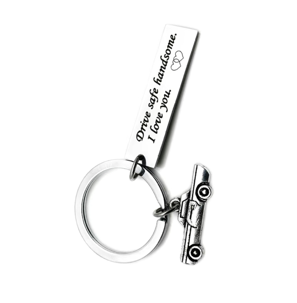 3/$25 Drive Safe Handsome. I Love You Double Hearts Stainless Steel Keychain NEW